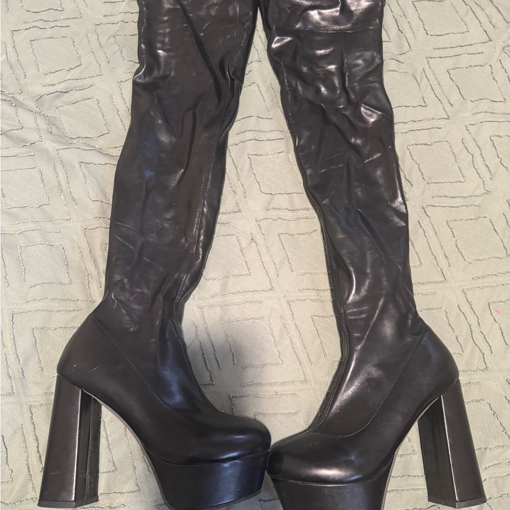 Black Platform Knee-High Boots